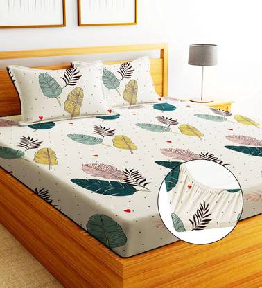 BM Decor 244 TC Cotton Double Printed Fitted (Elastic) Bedsheet