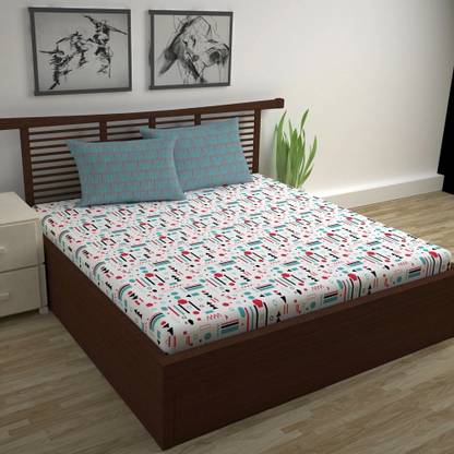 Divine Casa Cotton Double Flat 144 TC Printed Bedsheet