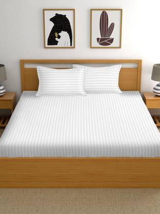 DELIGANT IMPORTS 220 TC Cotton Double Striped Flat Bedsheet