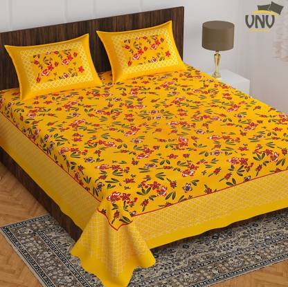 VNV Creation 144 TC Cotton Double Jaipuri Prints Flat Bedsheet