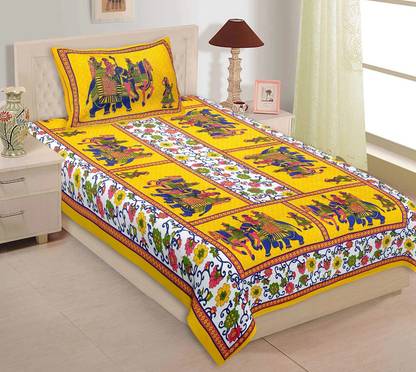 VNV Creation Cotton Single Flat 180 TC Jaipuri Prints Bedsheet