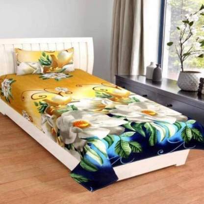 SAN & MAAHI 180 TC Cotton, Polycotton Single, Single 3D Printed Flat Bedsheet