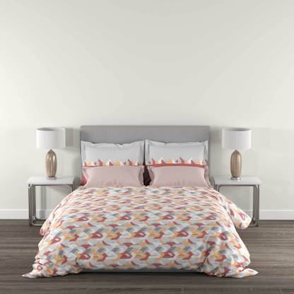 MYTRIDENT Cotton Queen Flat 144 TC Geometric Bedsheet