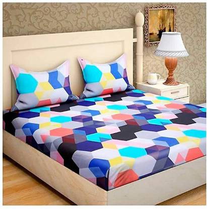 Guruji 180 TC Polycotton Double 3D Printed Flat Bedsheet