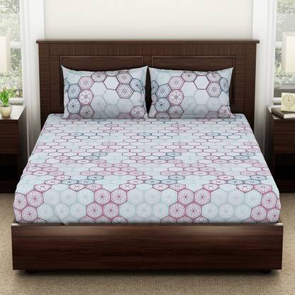 SPACES 144 TC Cotton Double Geometric Flat Bedsheet