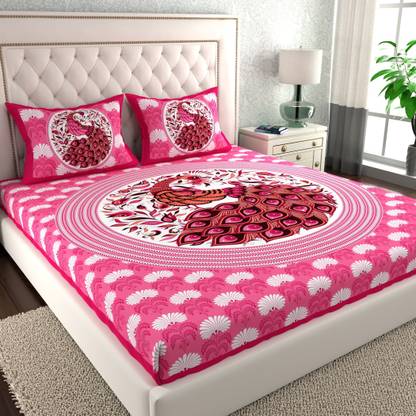 LA VERNE 144 TC Cotton Double Paisley Flat Bedsheet (Pack of 1, B Pink)