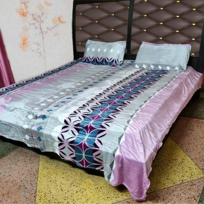 G J SQUARE 220 TC Woolen King, Double Printed Flat Bedsheet