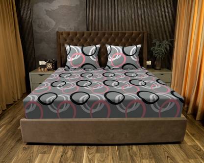 TINDLER KNOTS Cotton Queen Fitted (Elastic) 300 TC Geometric Bedsheet