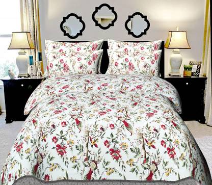 eTape 200 TC Cotton King Floral Flat Bedsheet  (Pack of 1, Red)