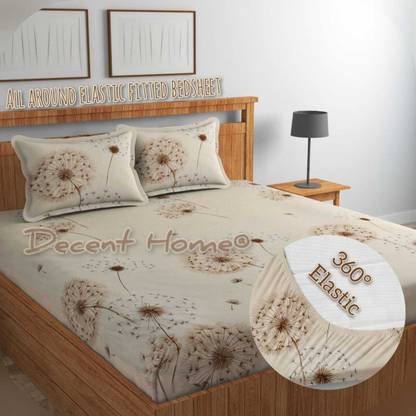 Decent Home Cotton Double Fitted (Elastic) 240 TC Floral Bedsheet