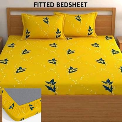 TrueBuy 310 TC Cotton Double Floral Fitted (Elastic) Bedsheet