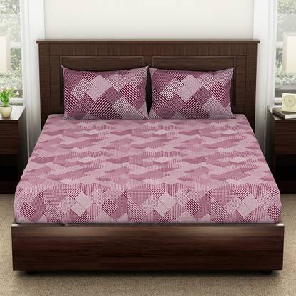 SPACES 144 TC Cotton Double Geometric Flat Bedsheet