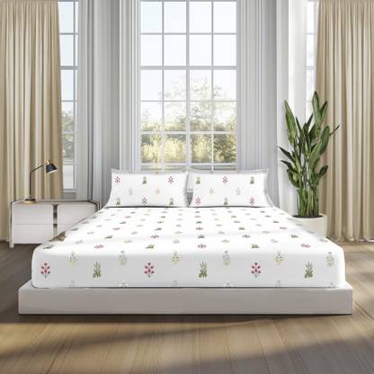 Sleepsia 180 TC Cotton Queen Jaipuri Prints Flat Bedsheet