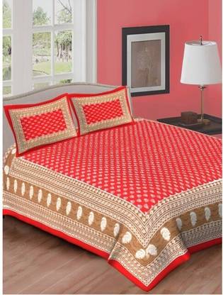 Yash textiles Cotton Double Flat 104 TC Jaipuri Prints Bedsheet