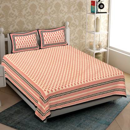 PYAARA PRINTS 251 TC Cotton King Jaipuri Prints Flat Bedsheet