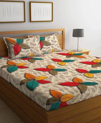 AMEYAA Cotton Double Fitted (Elastic) 180 TC Printed Bedsheet