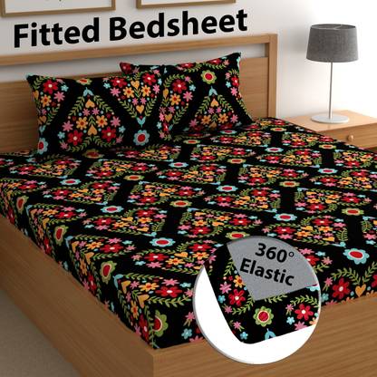 CG Homes 200 TC Cotton Double Printed Fitted (Elastic) Bedsheet