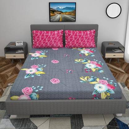 Bajwa Homes 210 TC Cotton Double Printed Fitted (Elastic) Bedsheet