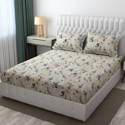 TINDLER KNOTS 210 TC Microfiber King Printed Flat Bedsheet