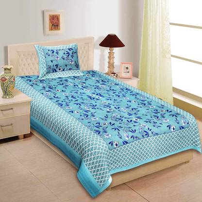 VNV Creation Cotton Single Flat 144 TC Jaipuri Prints Bedsheet