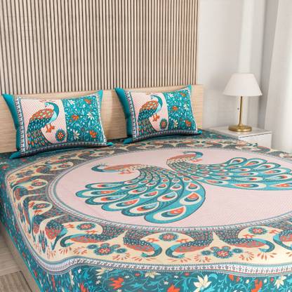 SARVOCH Cotton Double Flat 144 TC Jaipuri Prints Bedsheet