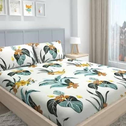 Flipkart SmartBuy 135 TC Microfiber Double Printed Fitted (Elastic) Bedsheet