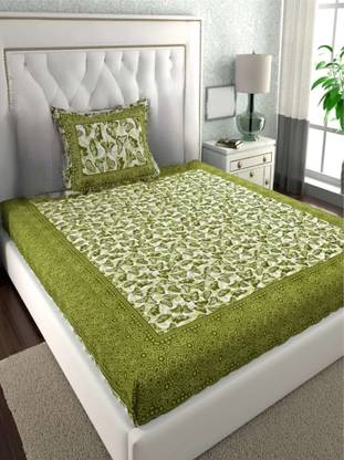 KANDY SHOP 104 TC Cotton Single Jaipuri Prints Flat Bedsheet