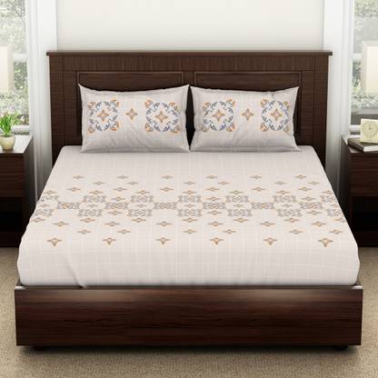 SPACES 144 TC Cotton Double Geometric Flat Bedsheet