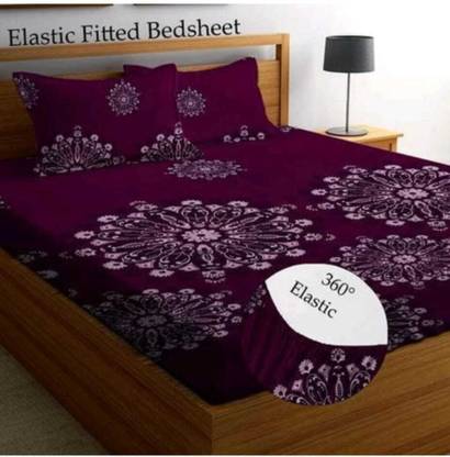 Panipat Textile Hub 210 TC Cotton King 3D Printed Fitted (Elastic) Bedsheet