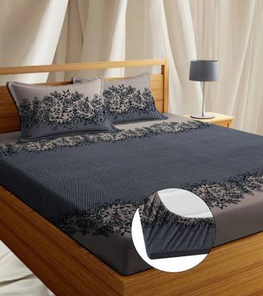 YKNIP Cotton Double, King Fitted (Elastic) 250 TC Floral Bedsheet