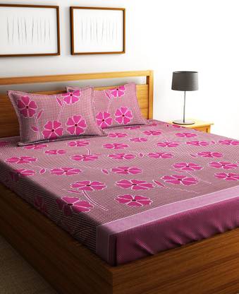 Fashion String 120 TC Microfiber Double Floral Flat Bedsheet  (Pack of 1, Flamingo Pink)