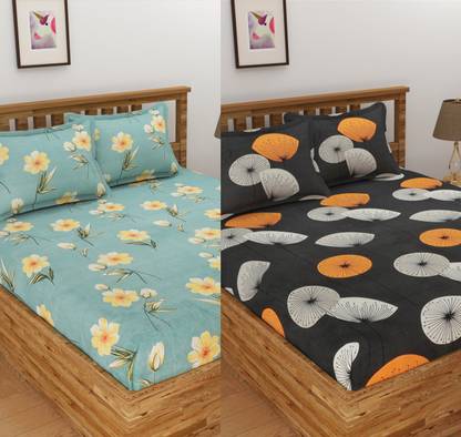 Panipat Textile Hub Microfiber Double Flat 140 TC Floral Bedsheet