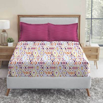 TRIDENT Cotton Double Flat 144 TC Geometric Bedsheet