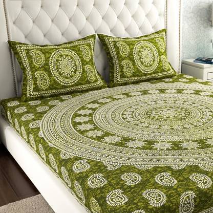 Leo Creation Cotton Double Flat 144 TC Jaipuri Prints Bedsheet