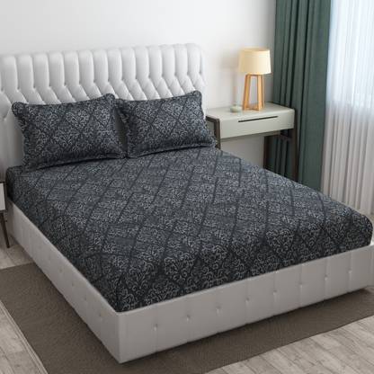 CB HOME 300 TC Cotton King Printed Fitted (Elastic) Bedsheet