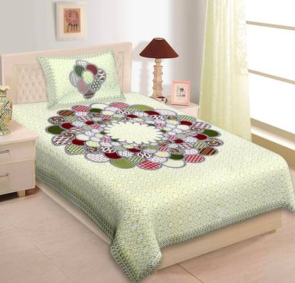 Leo Creation 144 TC Cotton Single Jaipuri Prints Flat Bedsheet