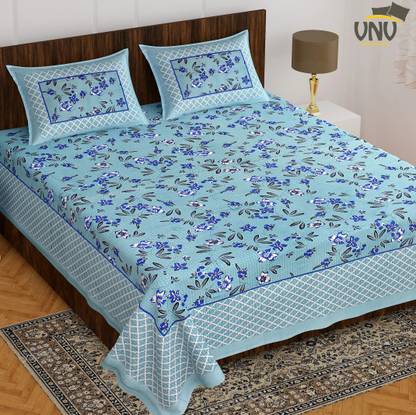 VNV Creation Cotton Double Flat 144 TC Jaipuri Prints Bedsheet