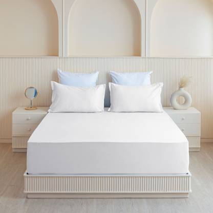 HOMEMONDE Cotton Single Fitted (Elastic) 210 TC Solid Bedsheet