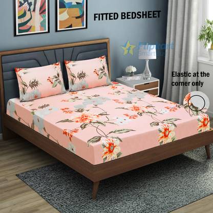 Flipkart SmartBuy 120 TC Microfiber Double Floral Fitted (Elastic) Bedsheet