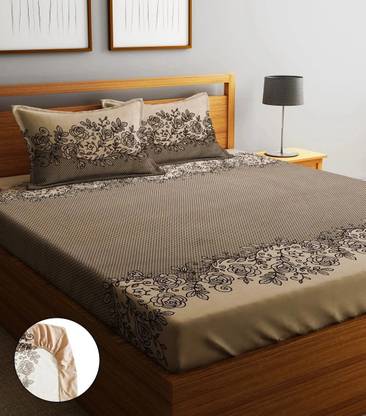 Home Sizzler 210 TC Microfiber Double Floral Fitted (Elastic) Bedsheet