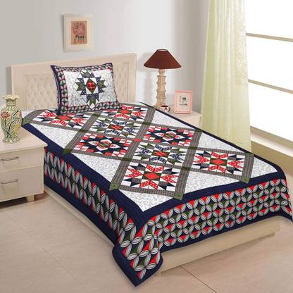 VNV Creation Cotton Single Flat 144 TC Jaipuri Prints Bedsheet
