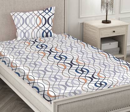 BLUEDOT Microfiber Single Fitted (Elastic) 160 TC Geometric Bedsheet