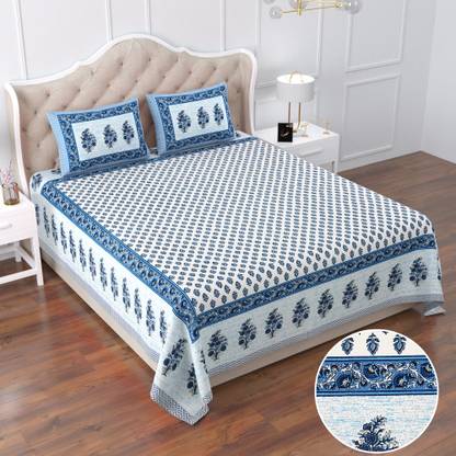 Kanha Online Shopping 260 TC Cotton King, Super King Jaipuri Prints Flat Bedsheet