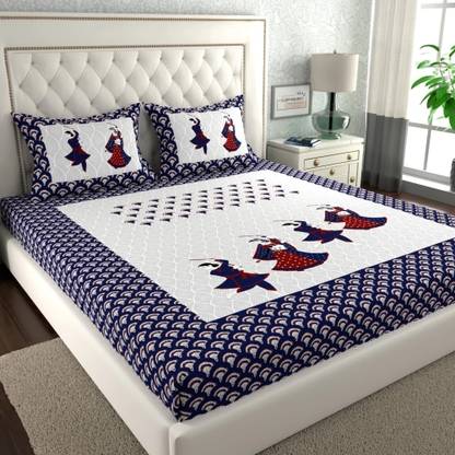Kanha Online Shopping 105 TC Cotton Double Jaipuri Prints Flat Bedsheet