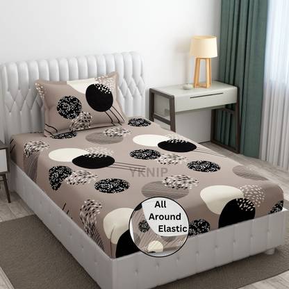 YKNIP 250 TC Cotton Single Geometric Fitted (Elastic) Bedsheet