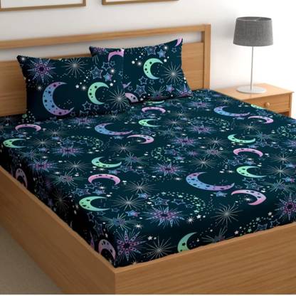 Decent Home 240 TC Cotton Double Floral Fitted (Elastic) Bedsheet