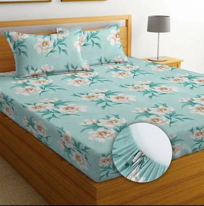 Flipkart SmartBuy Microfiber Double Fitted (Elastic) 144 TC Floral Bedsheet