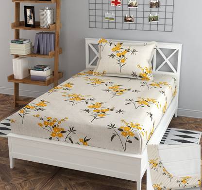 BLUEDOT Cotton Queen Fitted (Elastic) 200 TC Floral Bedsheet