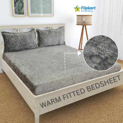 Flipkart SmartBuy 400 TC Woolen Double Floral Fitted (Elastic) Bedsheet