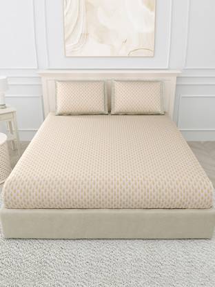 TRIDENT Cotton King Fitted (Elastic) 160 TC Floral Bedsheet